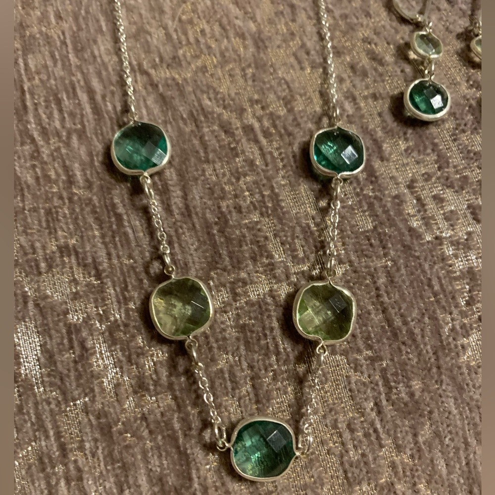 Green Multi-Stone Necklace With Drop Earrings, Great Condition
